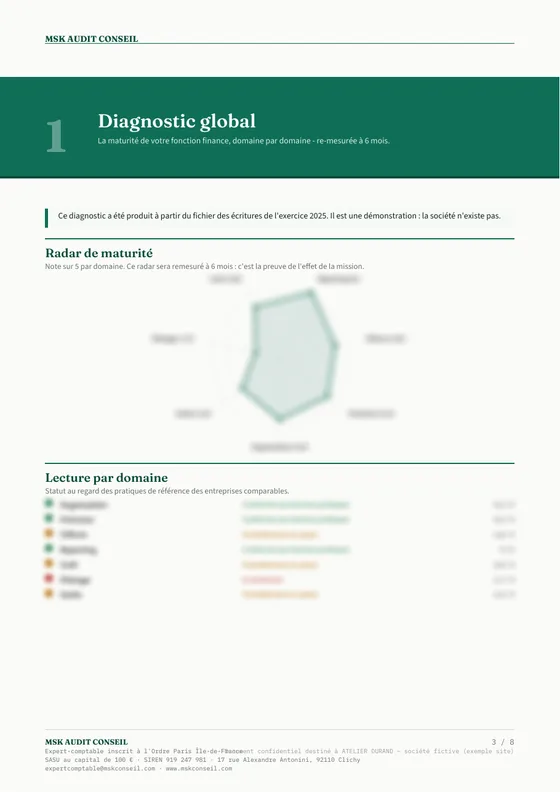 Radar de maturité de la fonction finance — exemple sur une société fictive